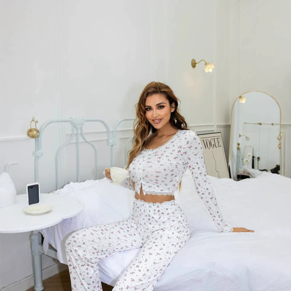 ZARA Casual Floral Lace Trim Loungewear Set
